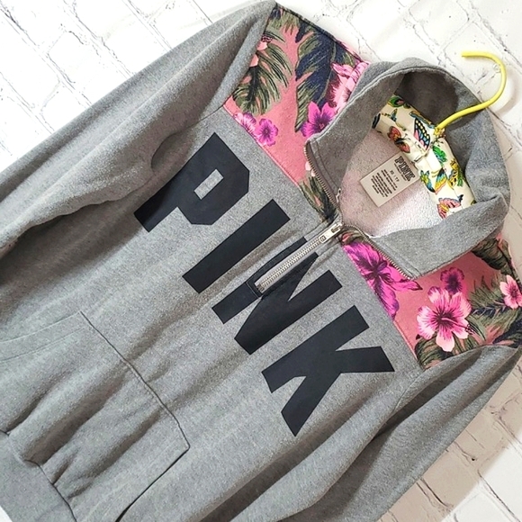 2016 NWOT Victoria's Secret PINK Quarter Zip Tropical Floral Sweatshirt Size XS - Picture 8 of 17